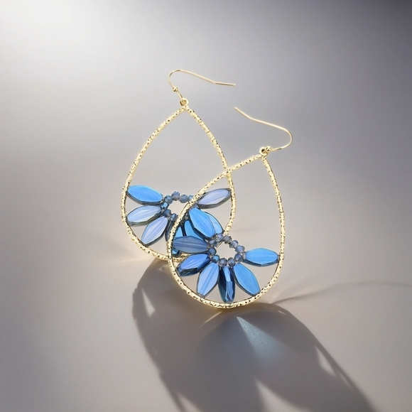 Gold Boho Chic Statement Flower Beaded Earrings - Picture 3 of 6